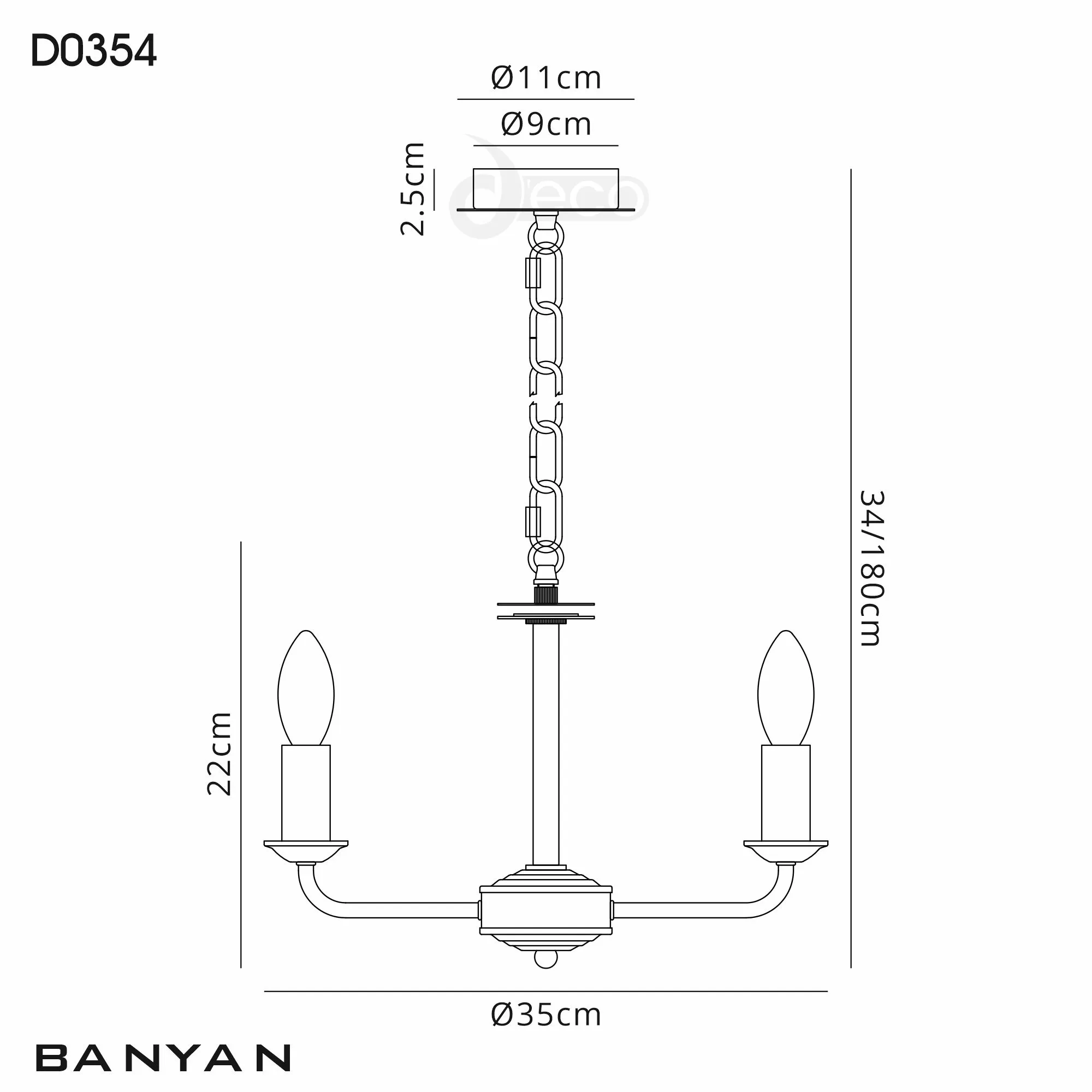 Banyan 45cm 3 Light Pendant DK0001  Deco Banyan CH WH